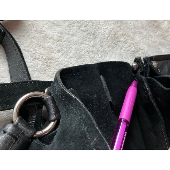 Free People Womens Crossbody Bag Black Suede Fringe Tassel Boho Western - Picture 7 of 10